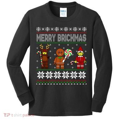 Merry Brickmas Ugly Christmas Block Brick Building  Kids Long Sleeve Shirt