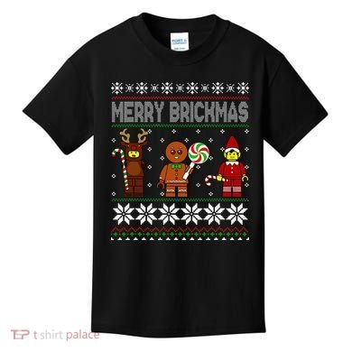 Merry Brickmas Ugly Christmas Block Brick Building  Kids T-Shirt