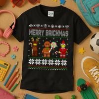 Merry Brickmas Ugly Christmas Block Brick Building  Kids T-Shirt thumb 3