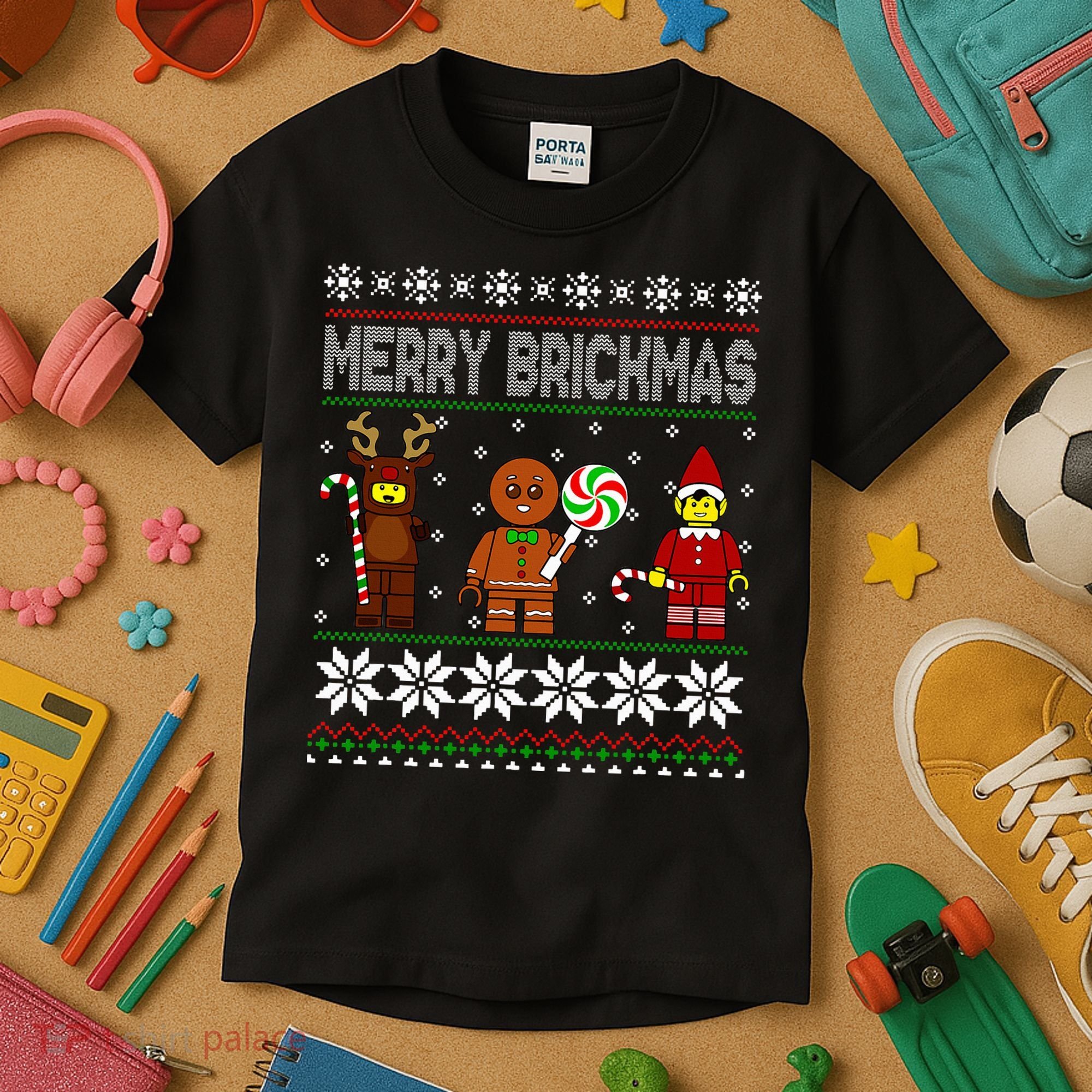 Merry Brickmas Ugly Christmas Block Brick Building  Kids T-Shirt