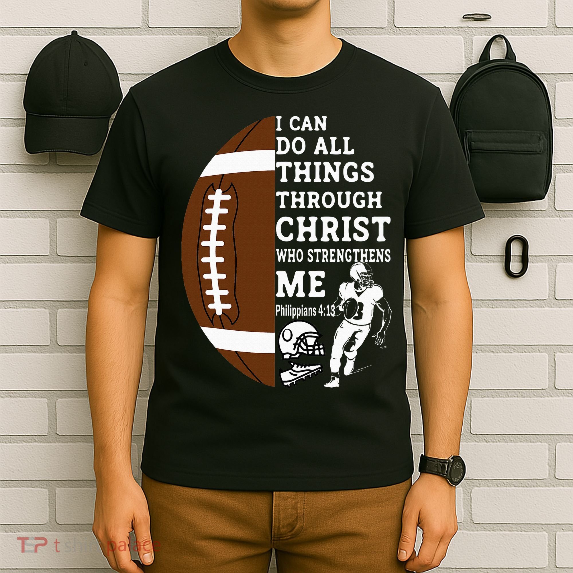 Motivational Bible Verse Christian Gifts Football T-Shirt