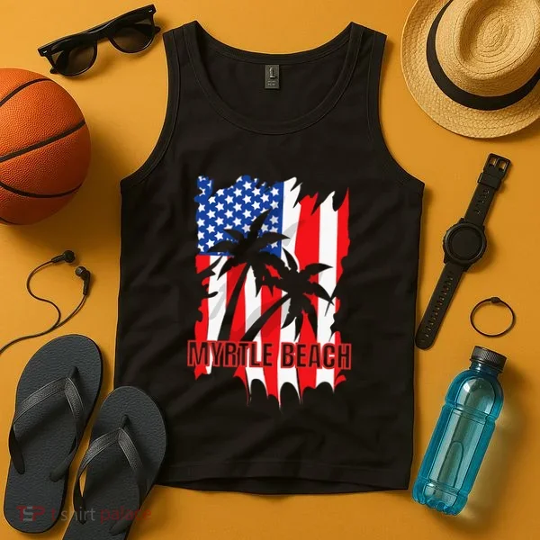 Myrtle Beach Vacation American Flag Tank Top
