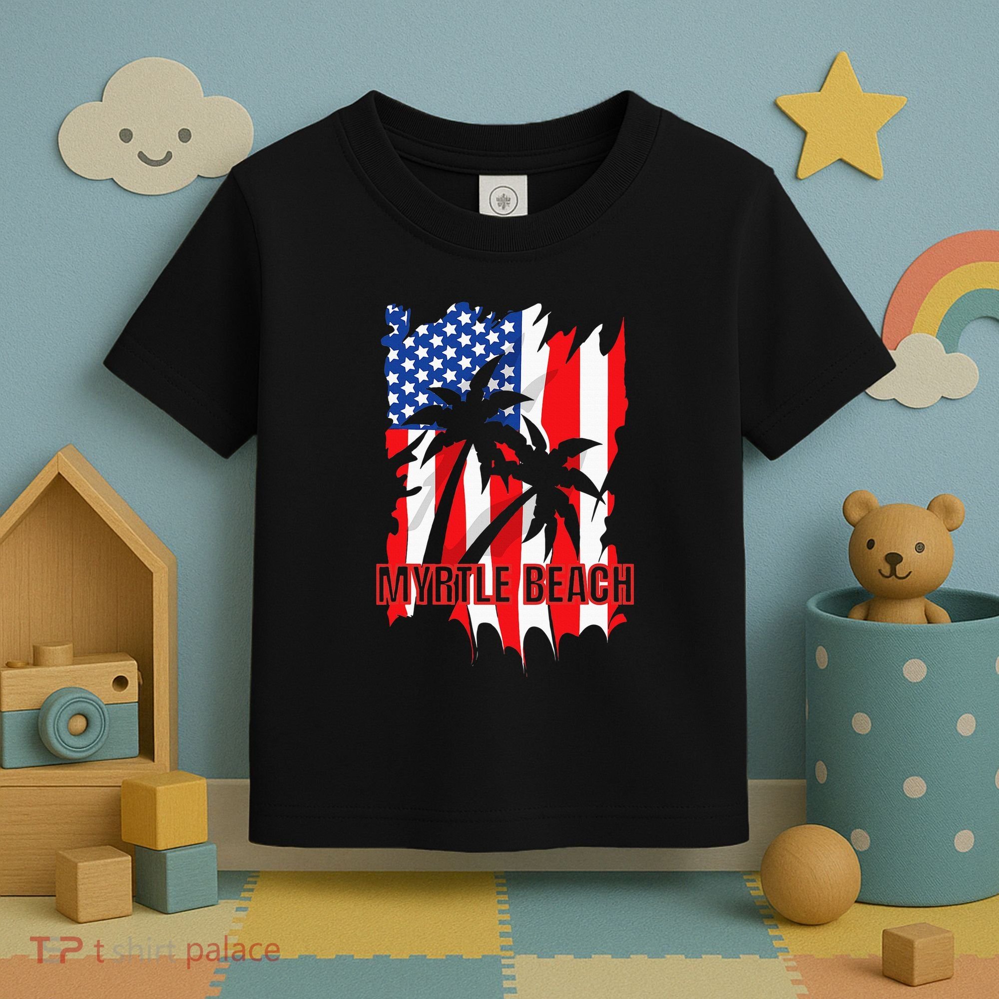 Myrtle Beach Vacation American Flag Toddler T-Shirt