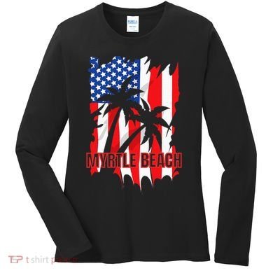 Myrtle Beach Vacation American Flag Women's Long Sleeve Shirt