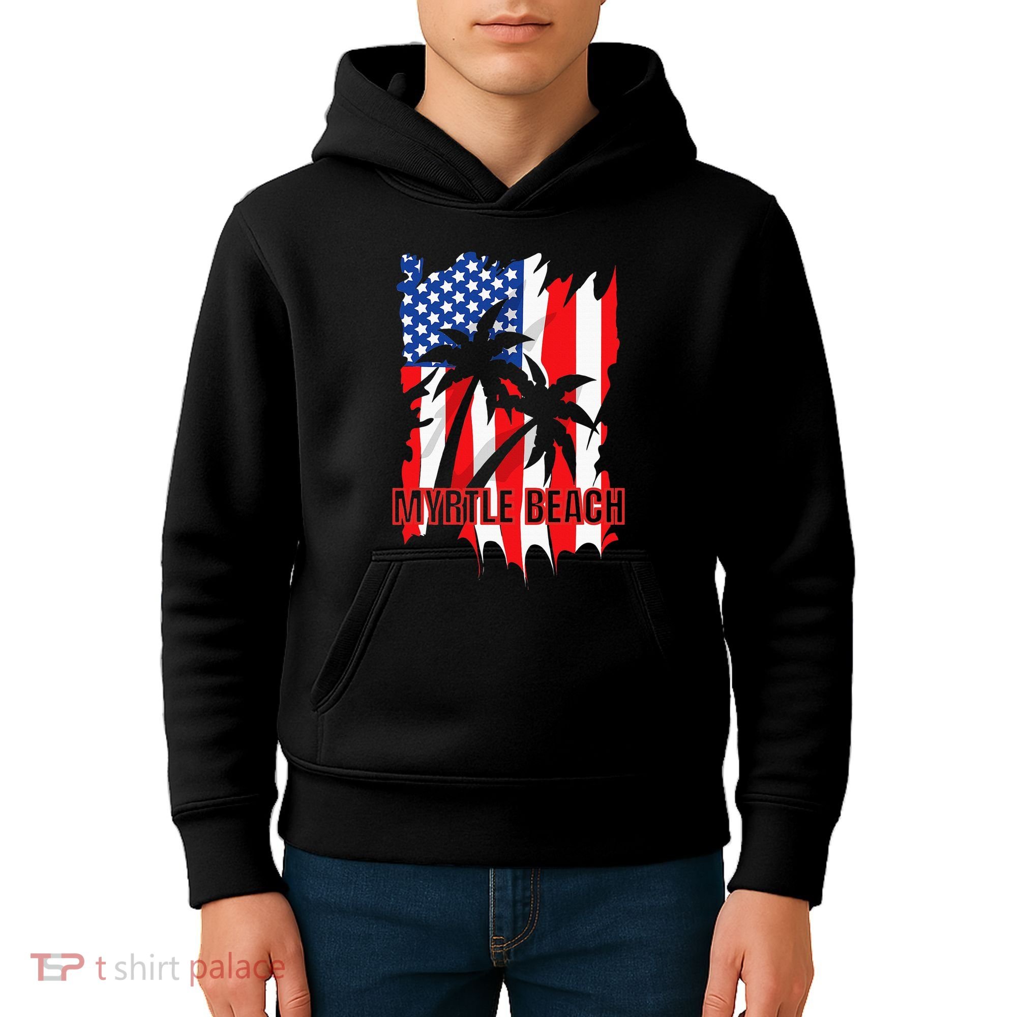 Myrtle Beach Vacation American Flag Kids Hoodie