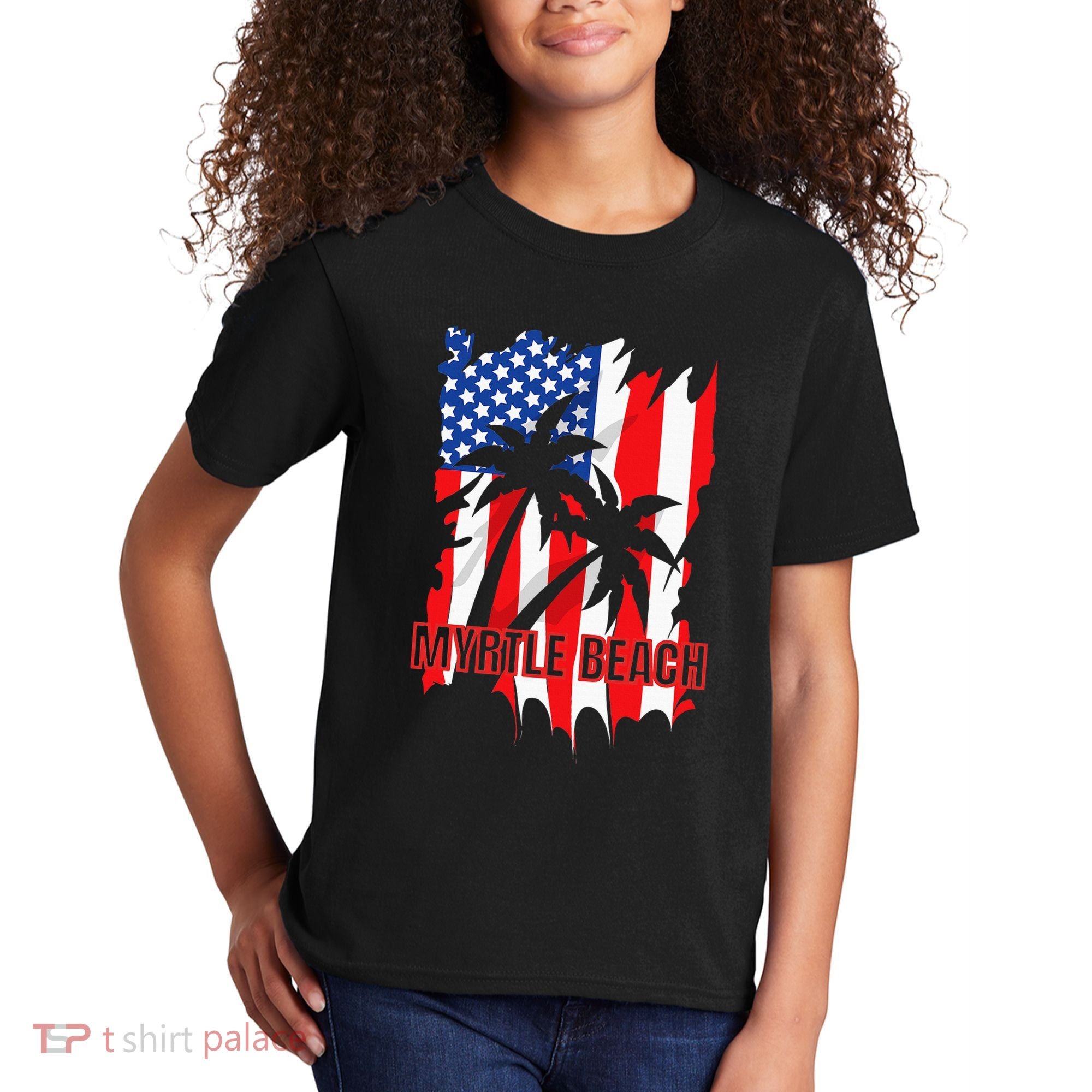 Myrtle Beach Vacation American Flag Kids T-Shirt