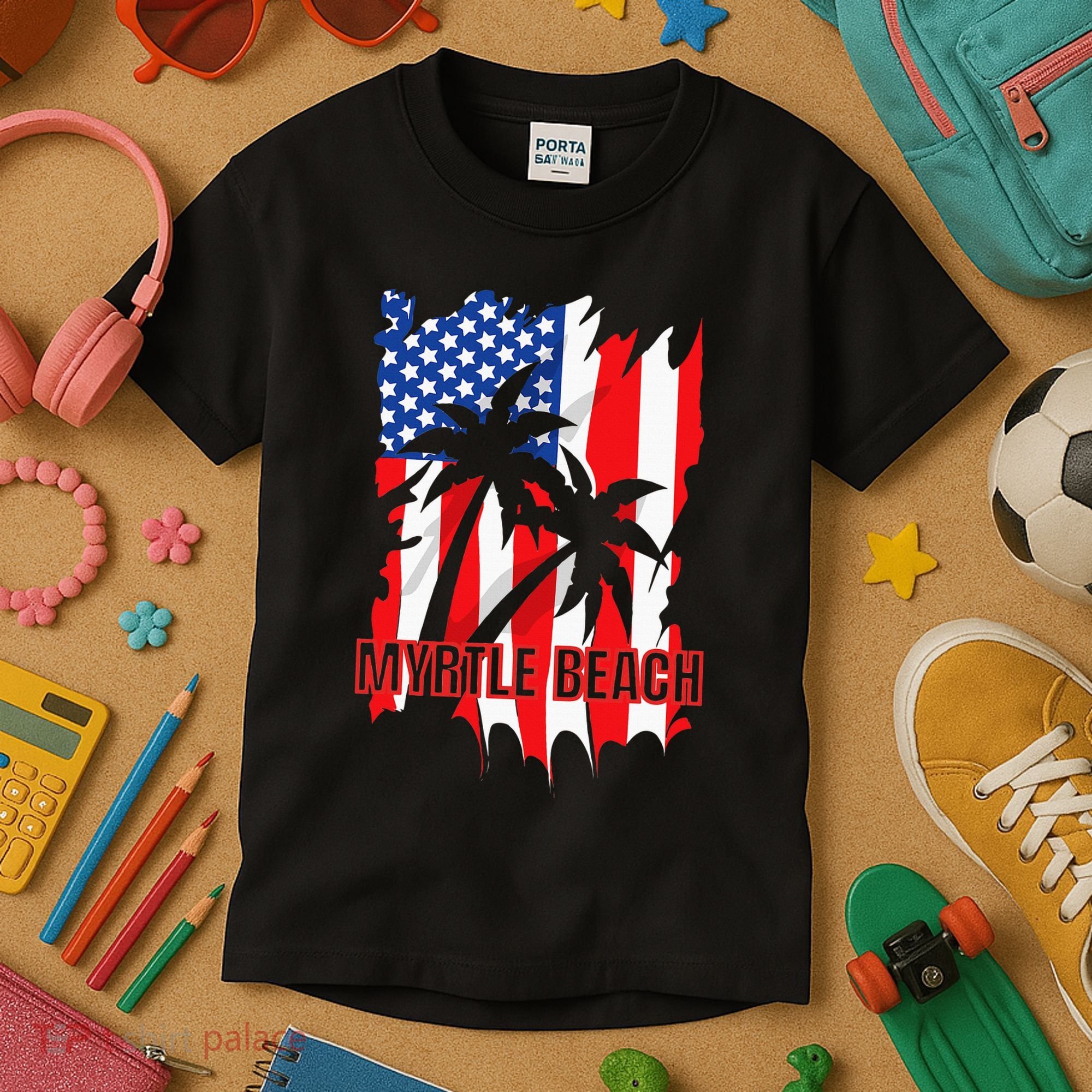Myrtle Beach Vacation American Flag Kids T-Shirt
