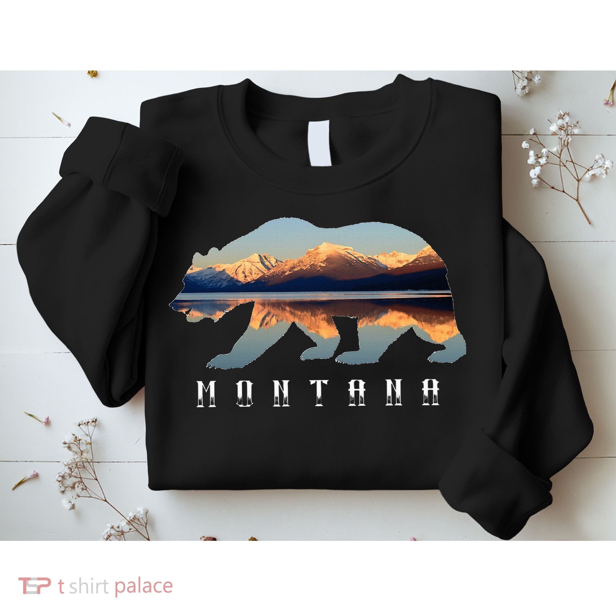 Montana Bear With Glacier National Park Lake Image Souvenir Sweatshirt