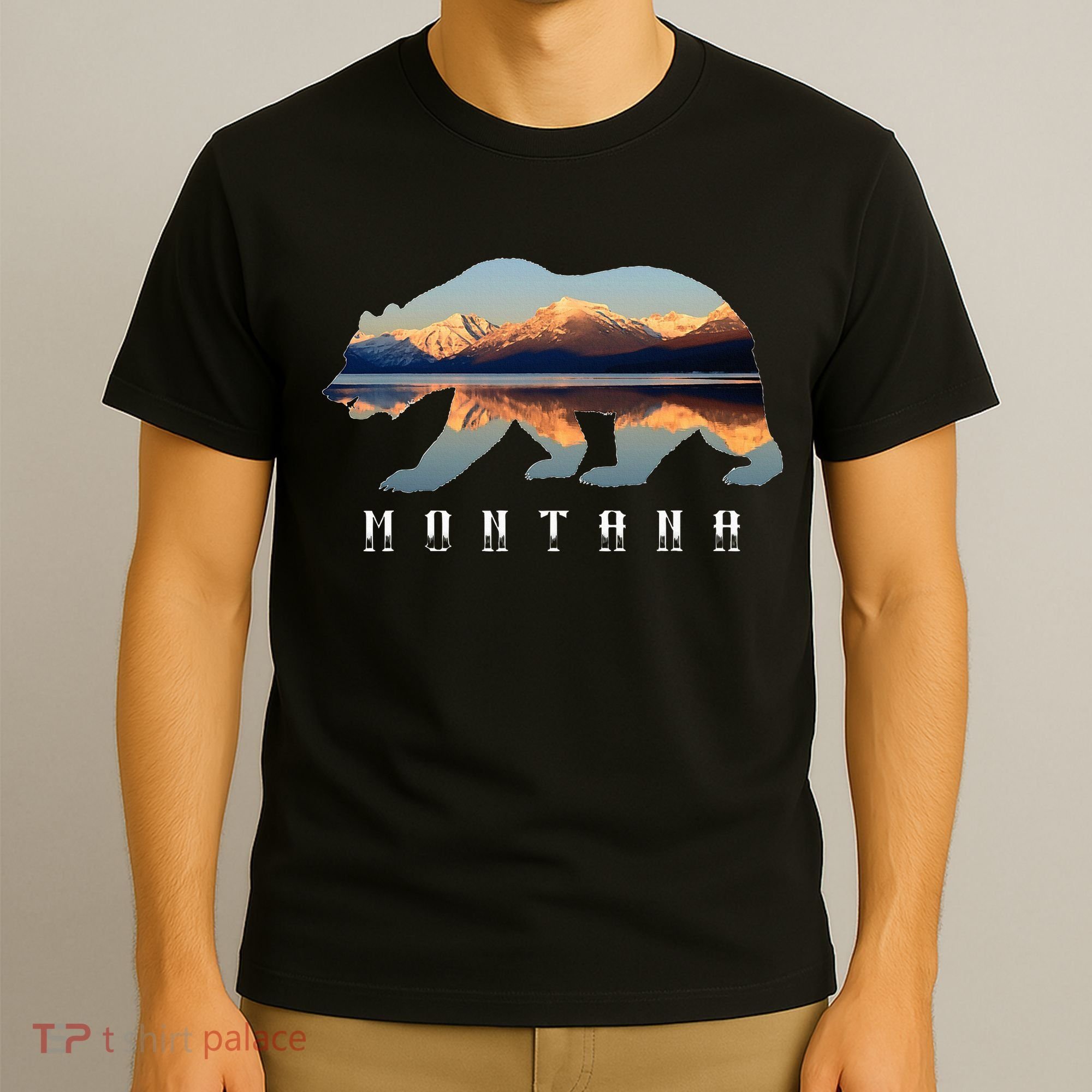 Montana Bear With Glacier National Park Lake Image Souvenir T-Shirt