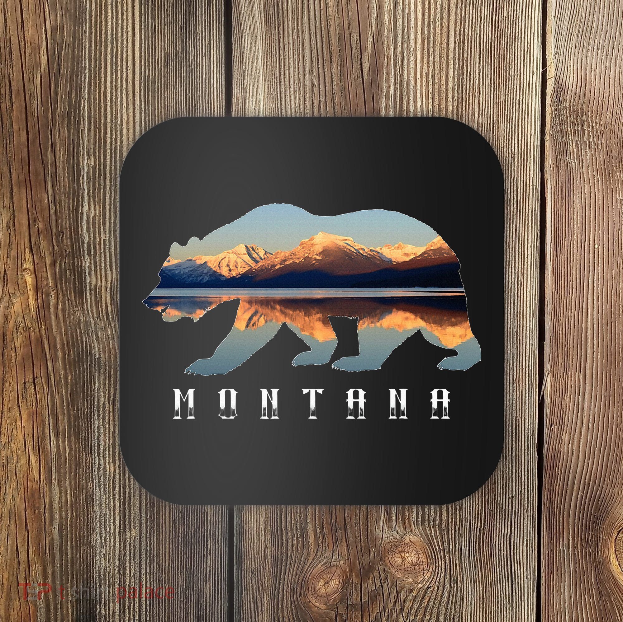 Montana Bear With Glacier National Park Lake Image Souvenir Coaster