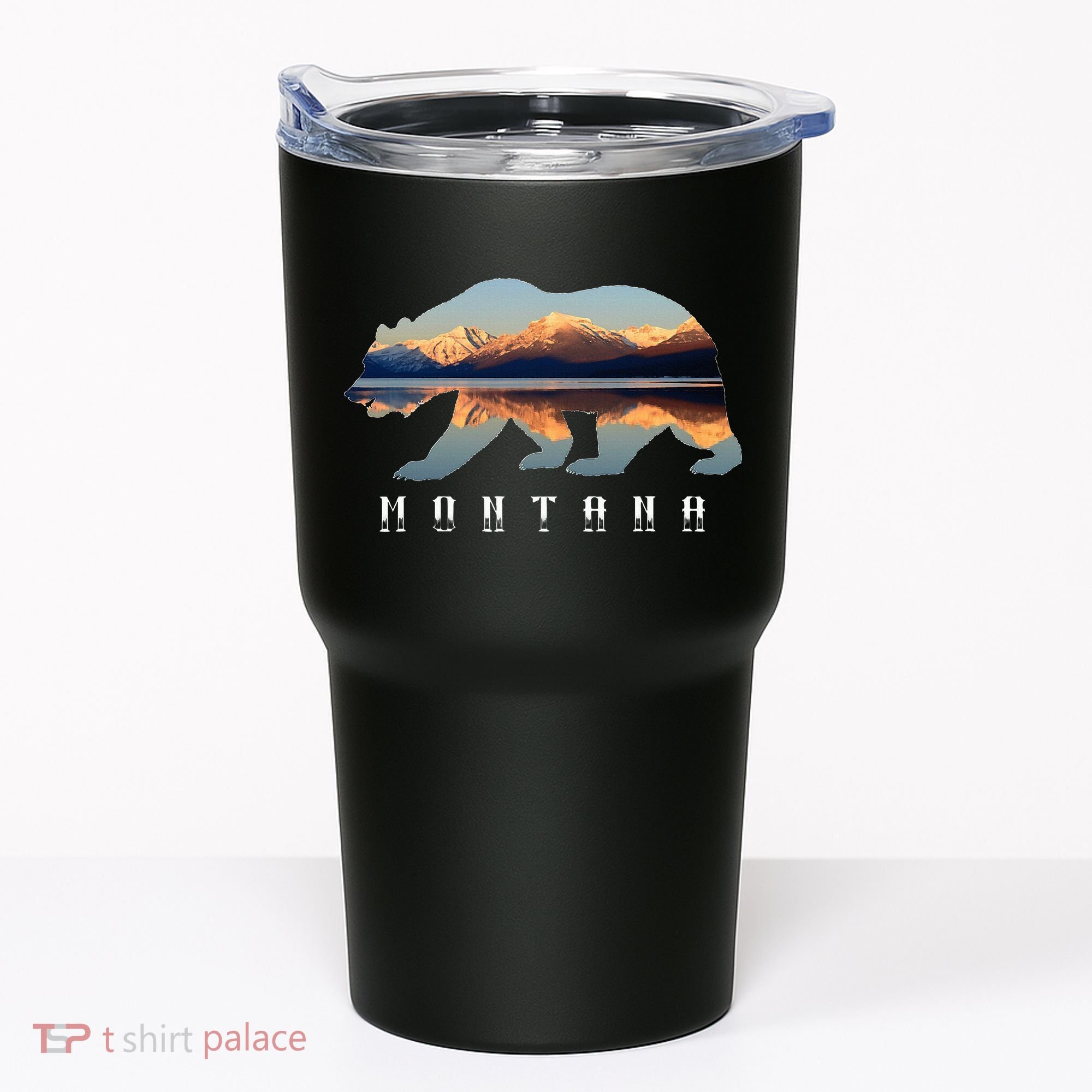 Montana Bear With Glacier National Park Lake Image Souvenir Tumbler