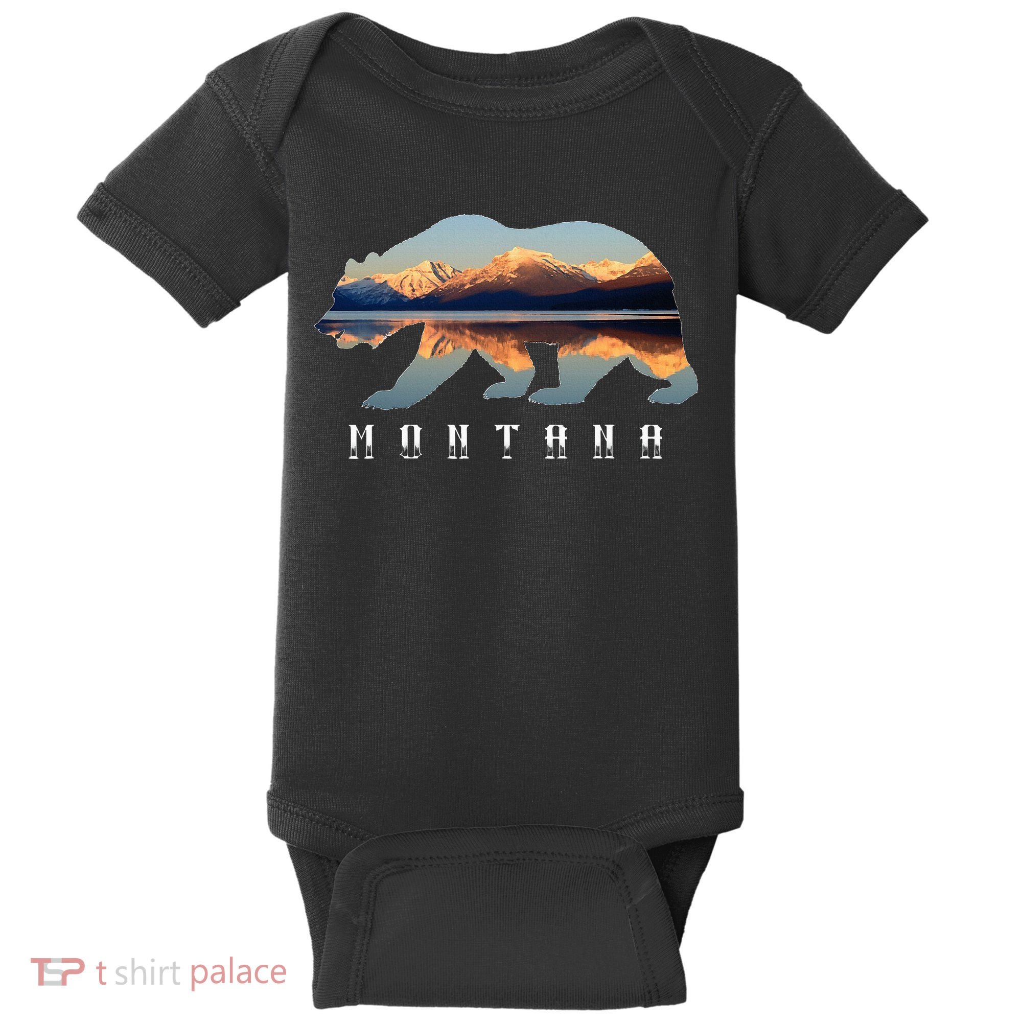 Montana Bear With Glacier National Park Lake Image Souvenir Baby Bodysuit