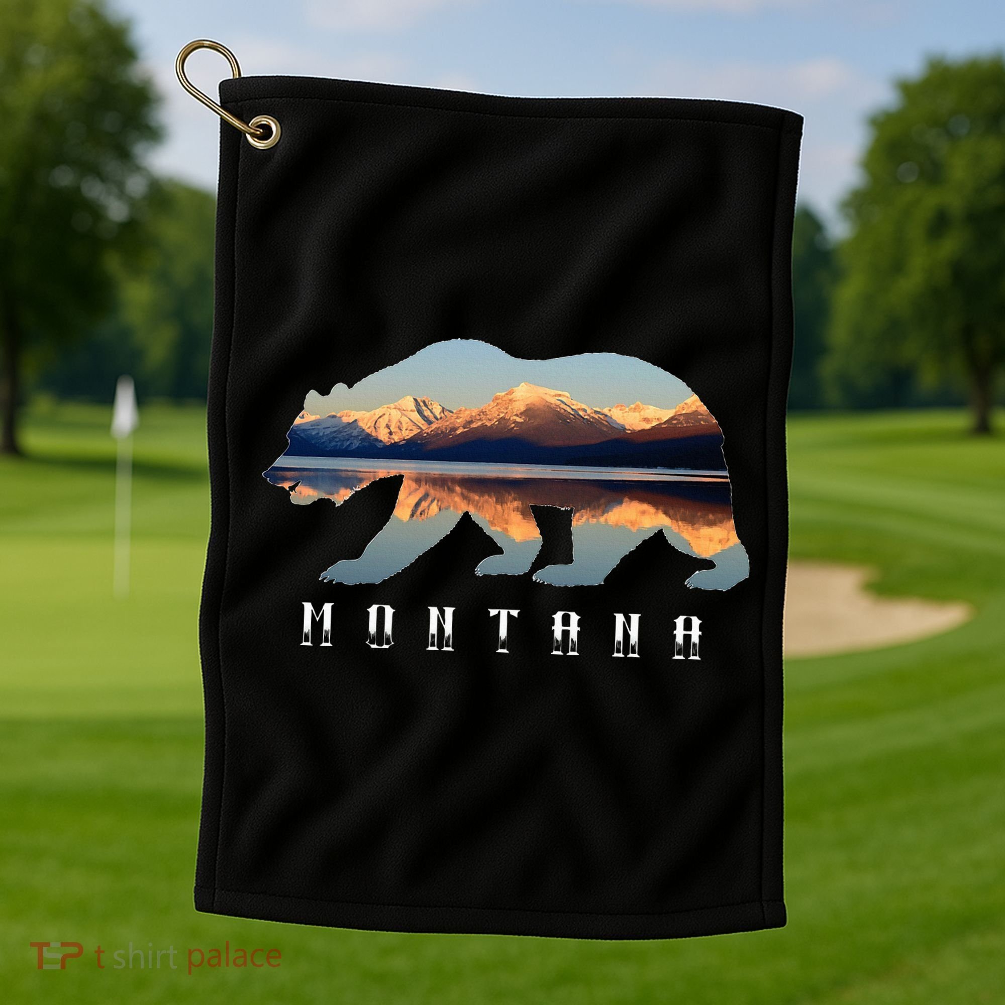 Montana Bear With Glacier National Park Lake Image Souvenir Golf Towel