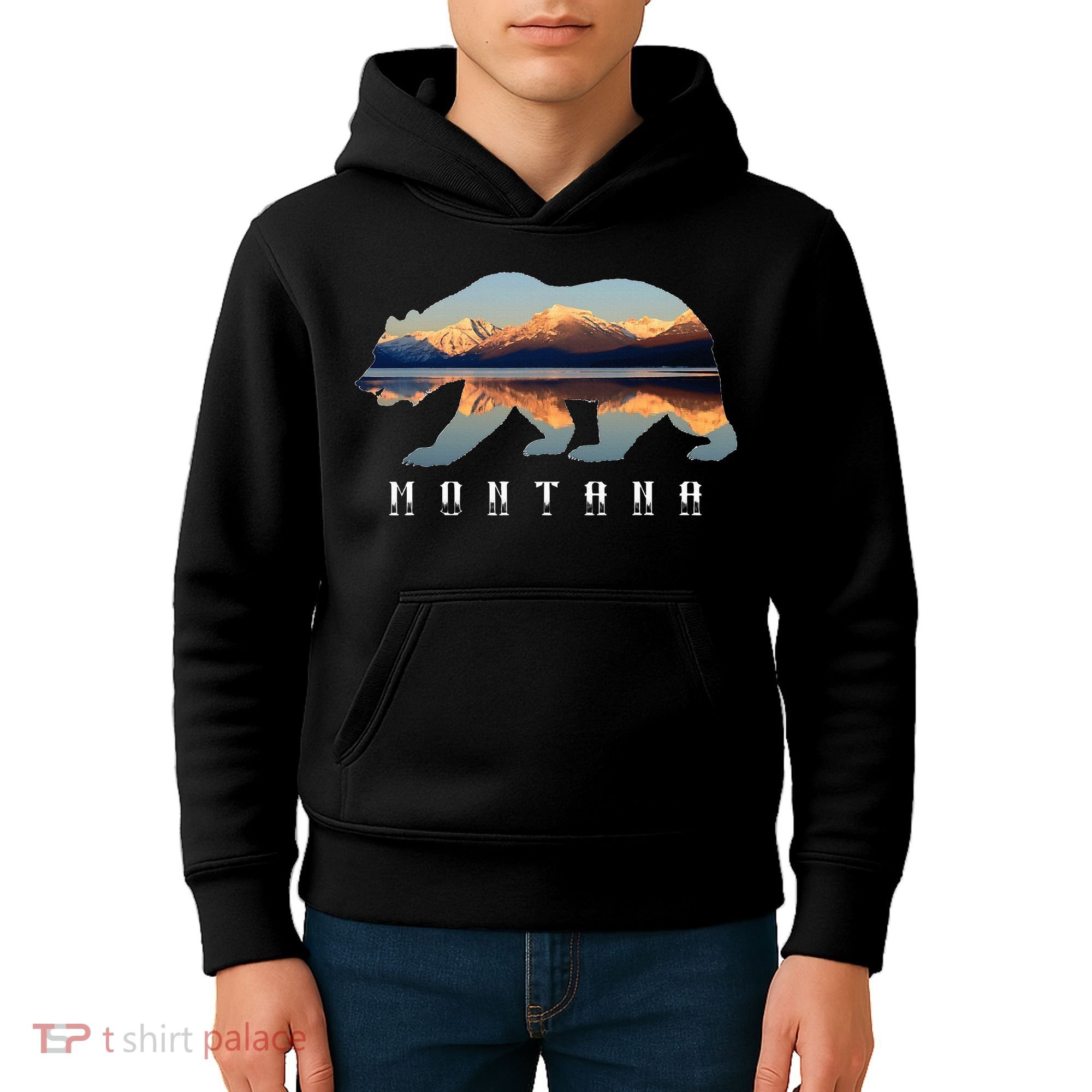 Montana Bear With Glacier National Park Lake Image Souvenir Kids Hoodie