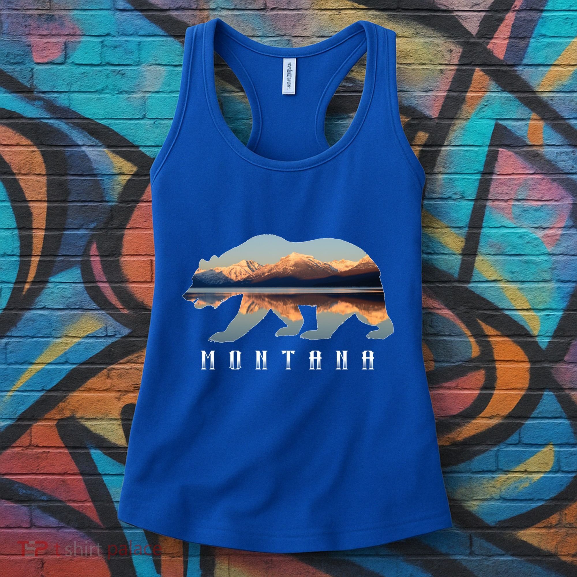 Montana Bear With Glacier National Park Lake Image Souvenir Women's Tank Top