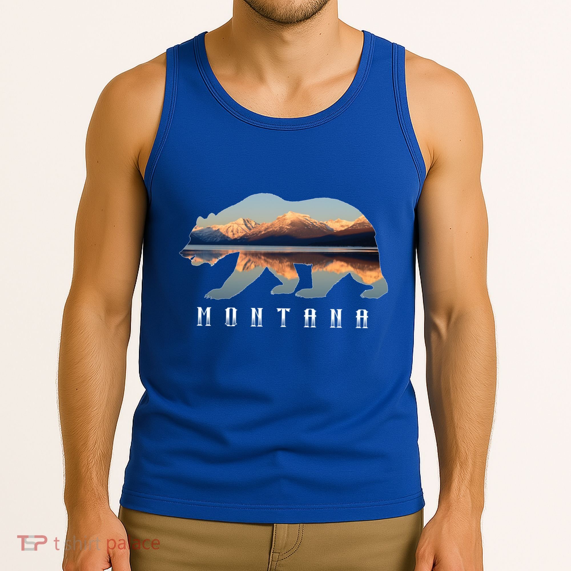 Montana Bear With Glacier National Park Lake Image Souvenir Tank Top