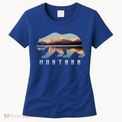 Montana Bear With Glacier National Park Lake Image Souvenir Women's T-Shirt