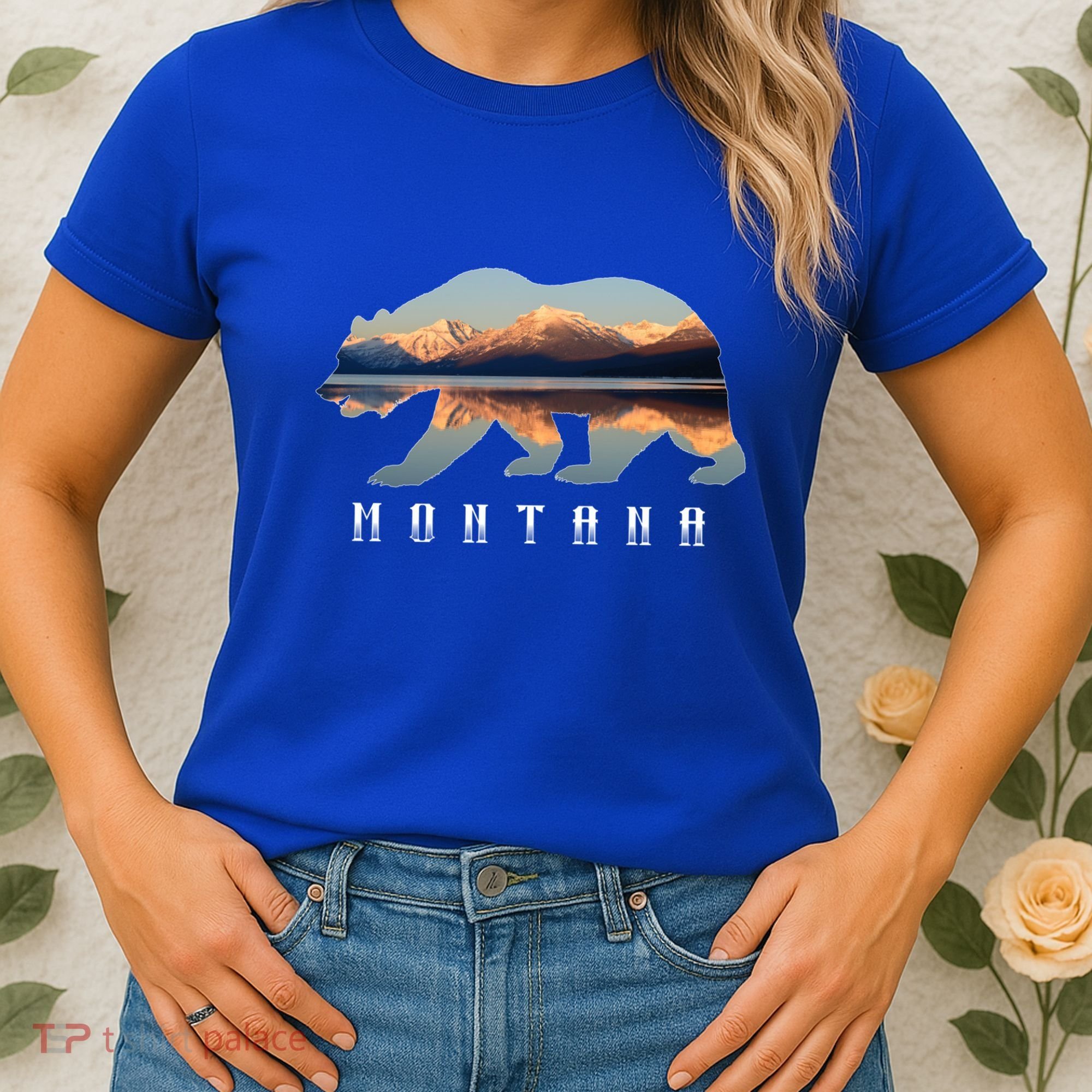Montana Bear With Glacier National Park Lake Image Souvenir Women's T-Shirt