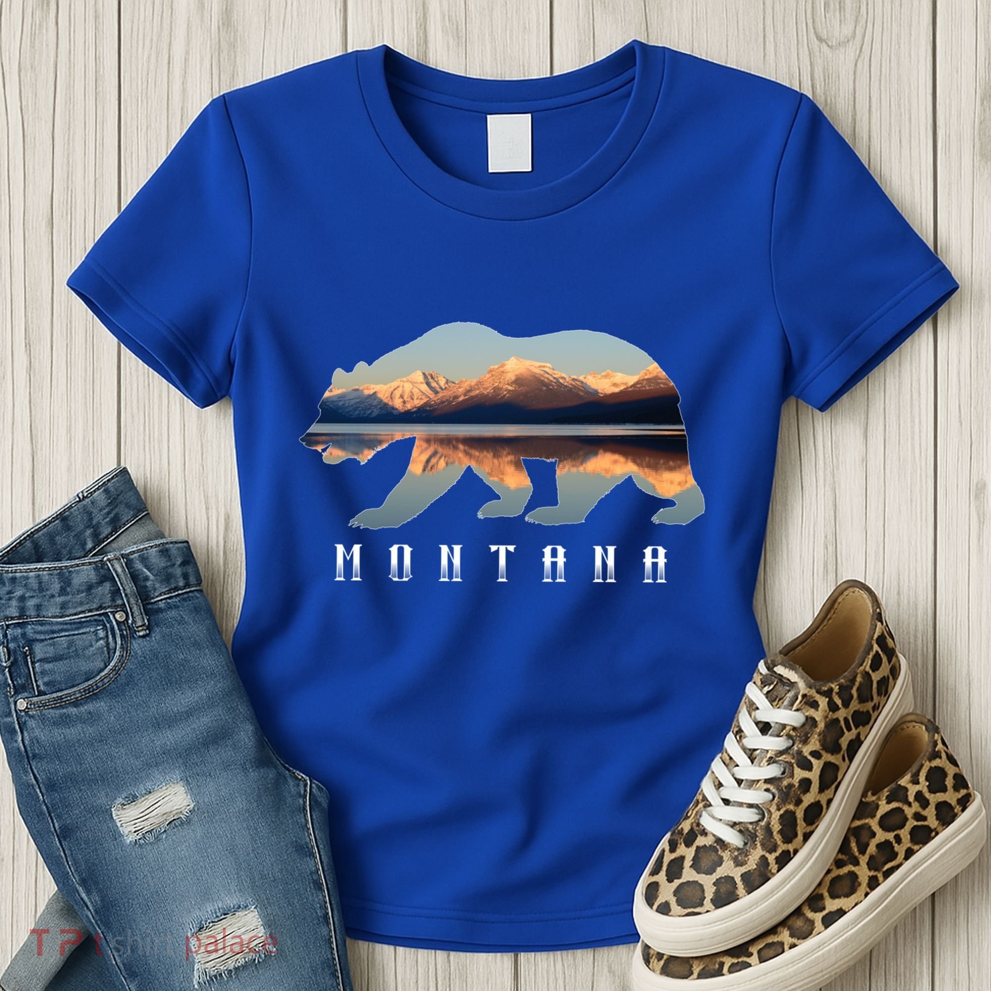Montana Bear With Glacier National Park Lake Image Souvenir Women's T-Shirt