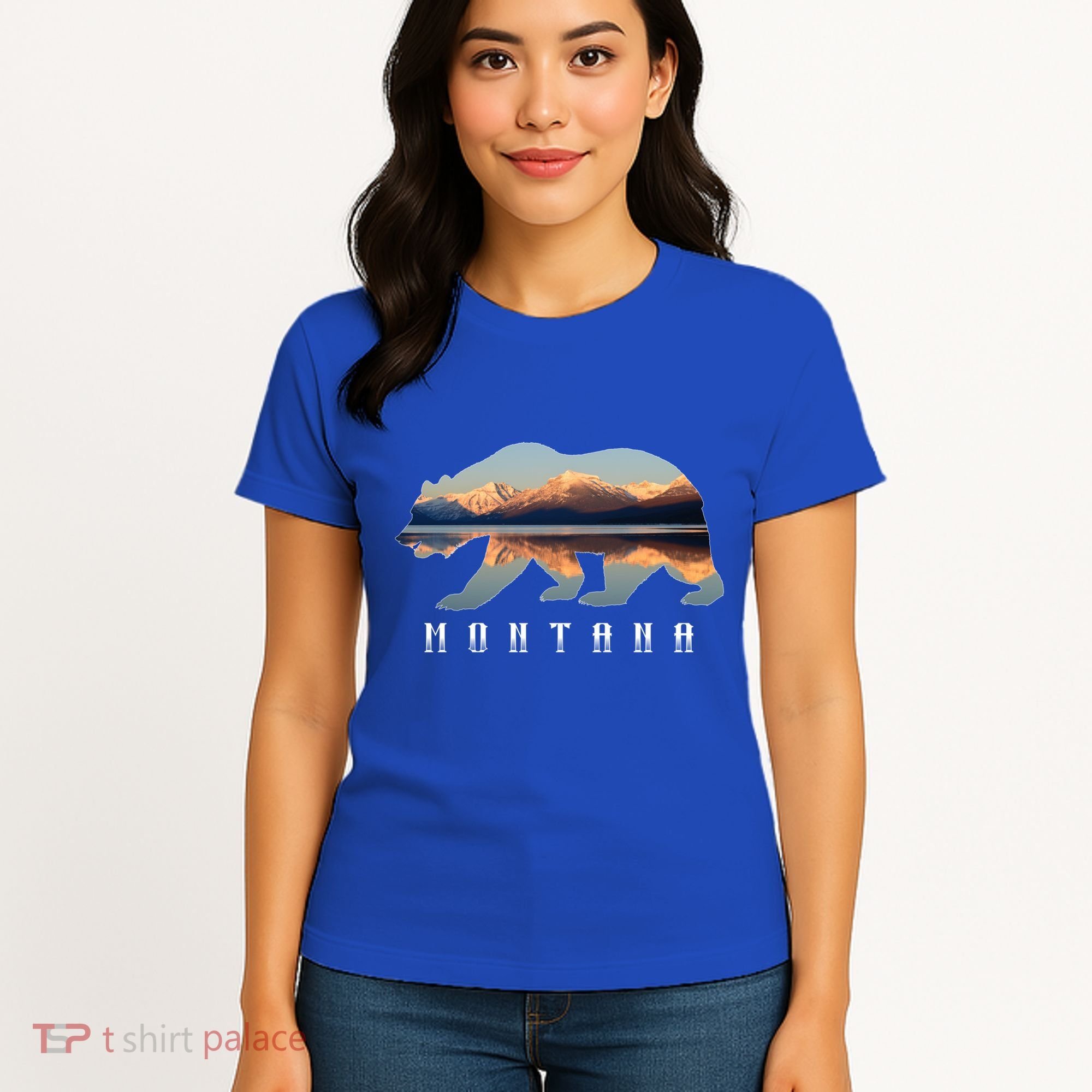Montana Bear With Glacier National Park Lake Image Souvenir Women's T-Shirt