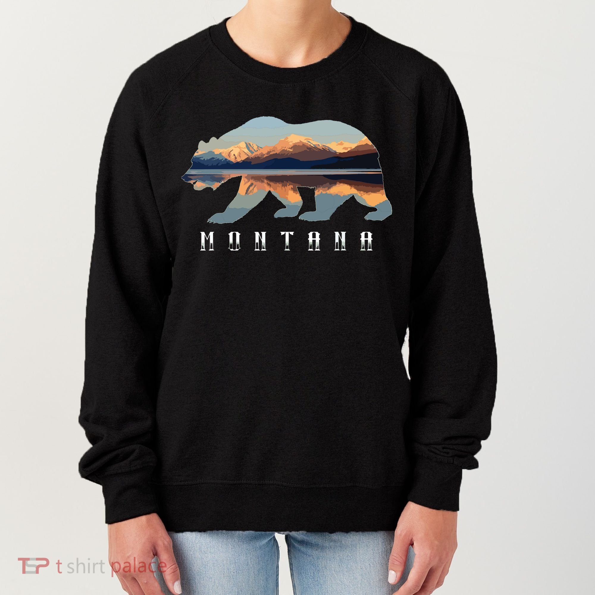 Montana Bear With Glacier National Park Lake Image Souvenir Women's Sweatshirt