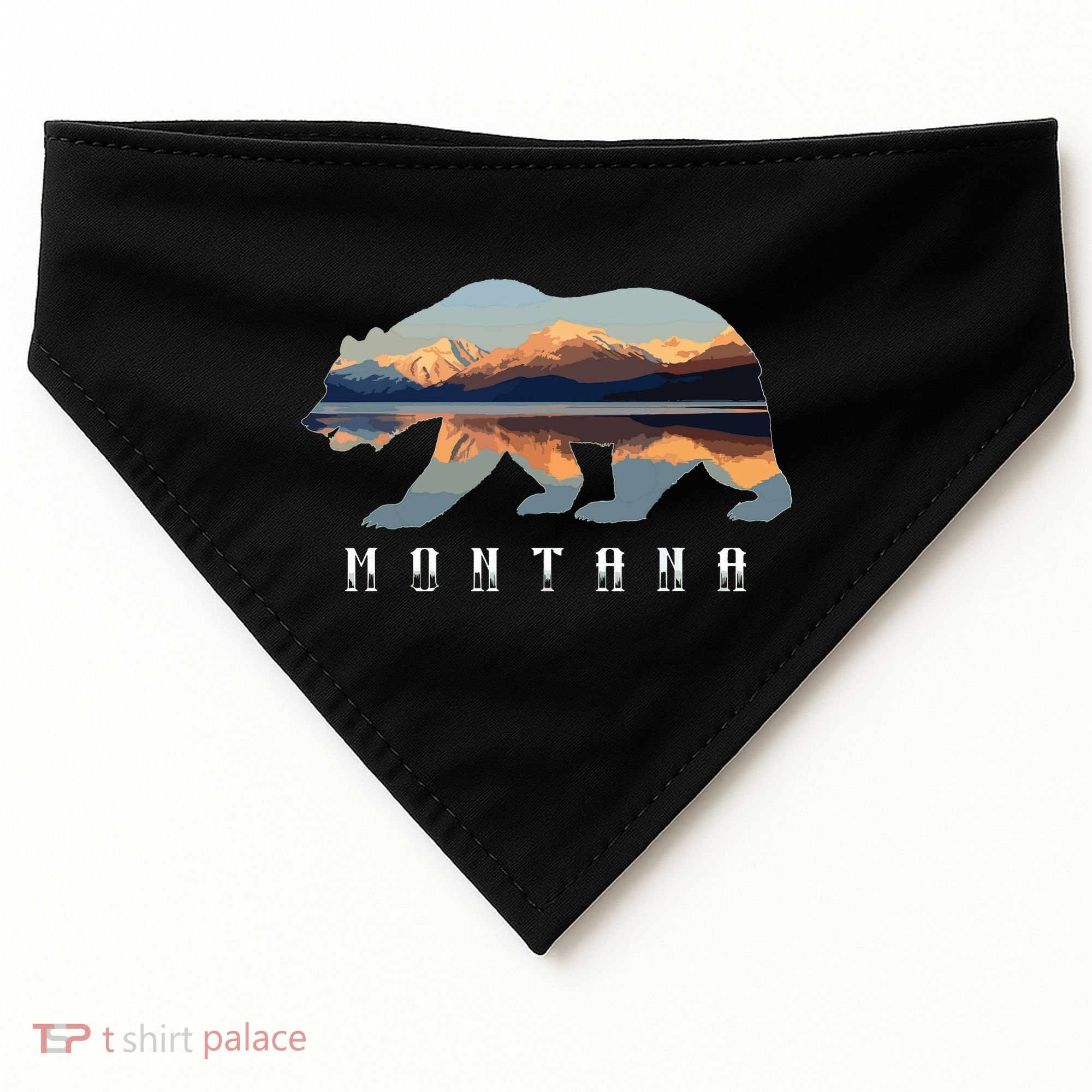 Montana Bear With Glacier National Park Lake Image Souvenir USA-Made Doggie Bandana
