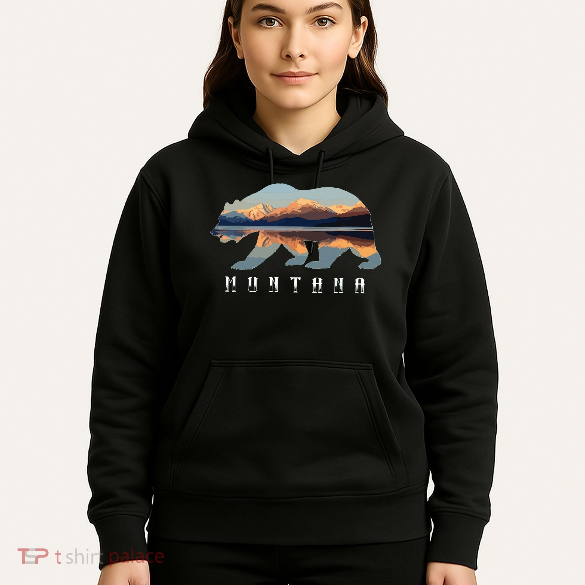 Montana Bear With Glacier National Park Lake Image Souvenir Hoodie