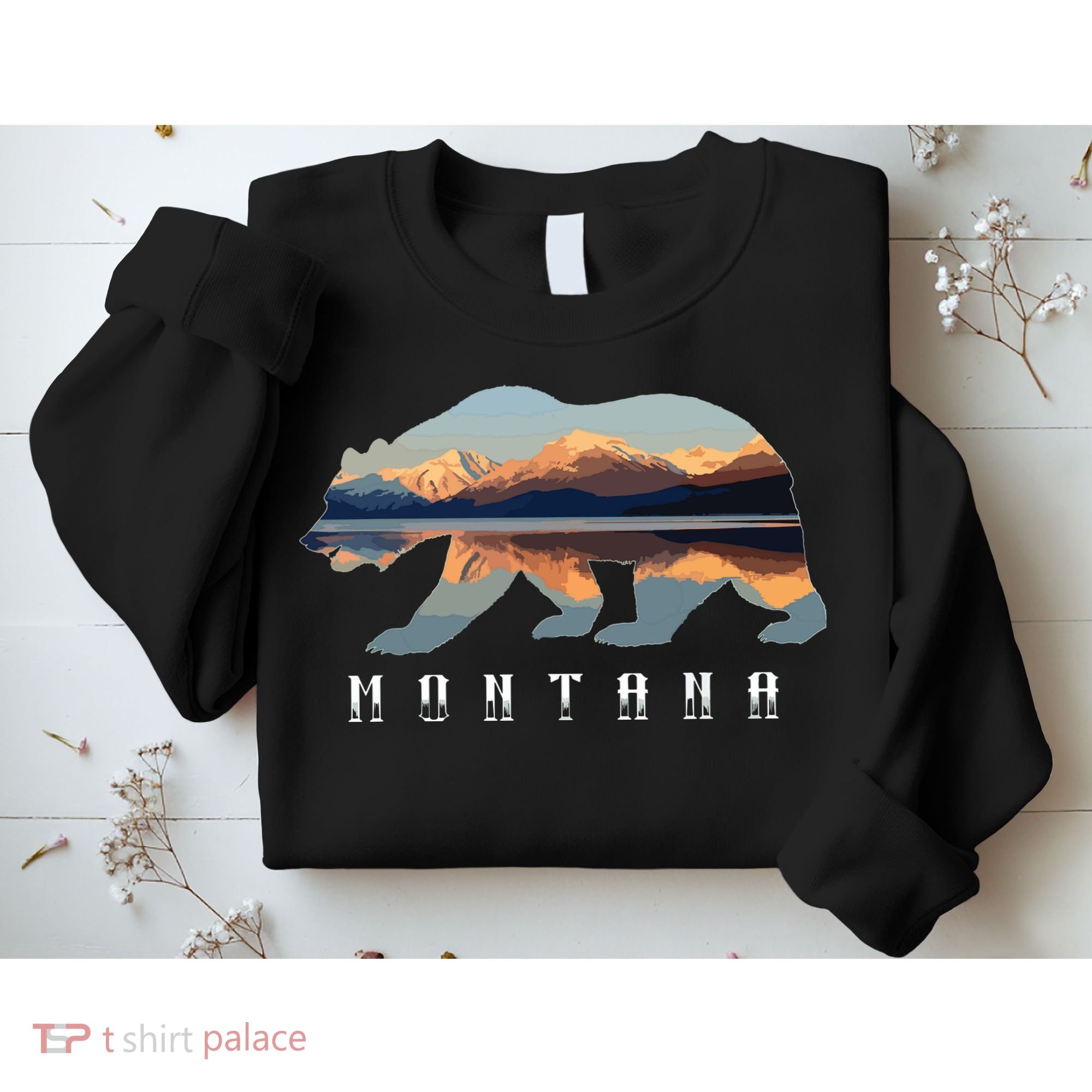 Montana Bear With Glacier National Park Lake Image Souvenir Sweatshirt