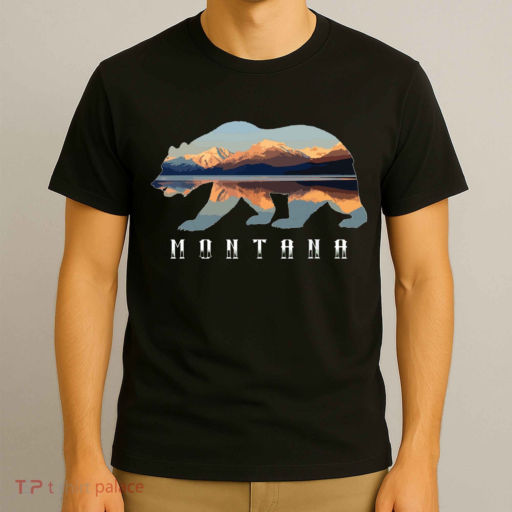 Montana Bear With Glacier National Park Lake Image Souvenir T-Shirt