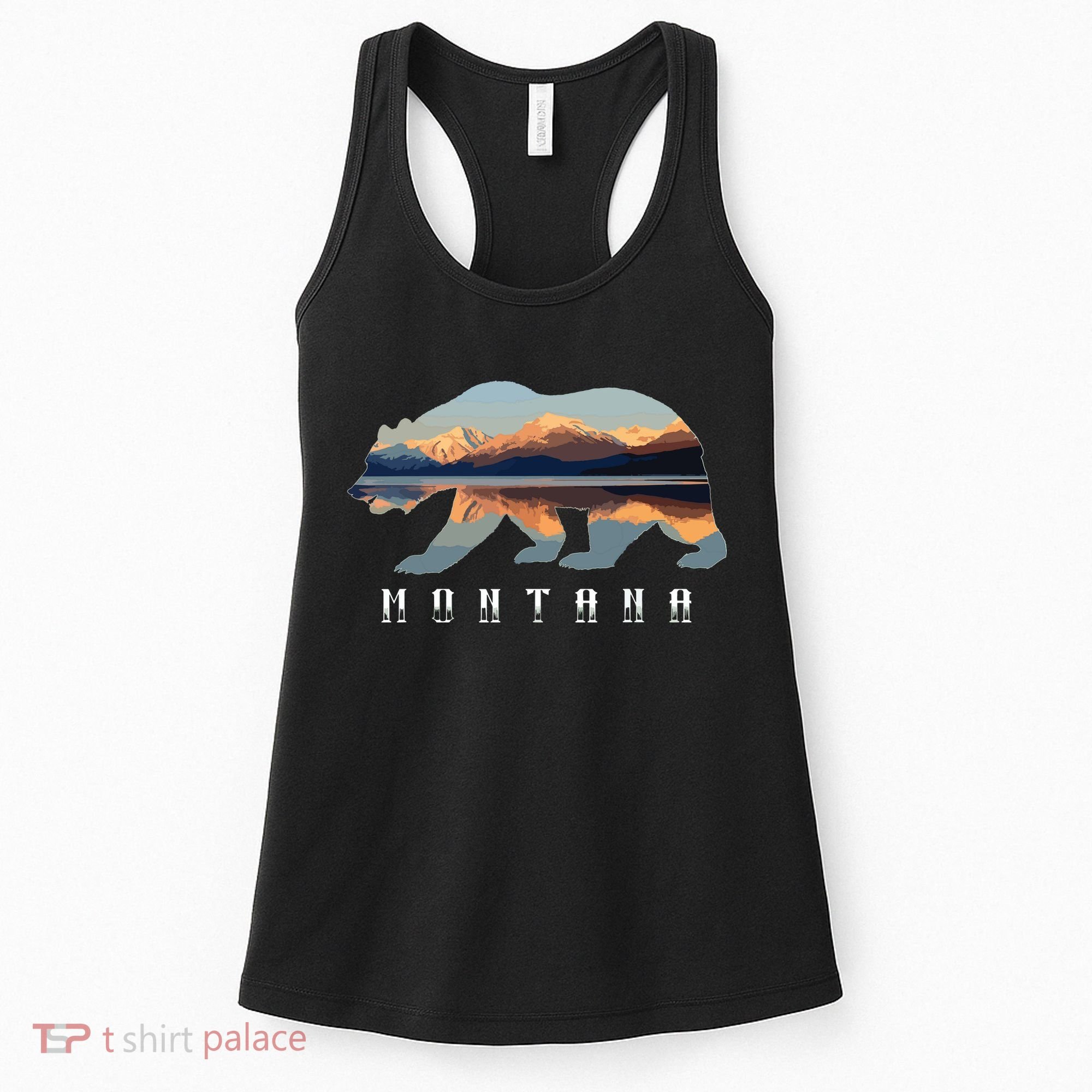 Montana Bear With Glacier National Park Lake Image Souvenir Women's Tank Top