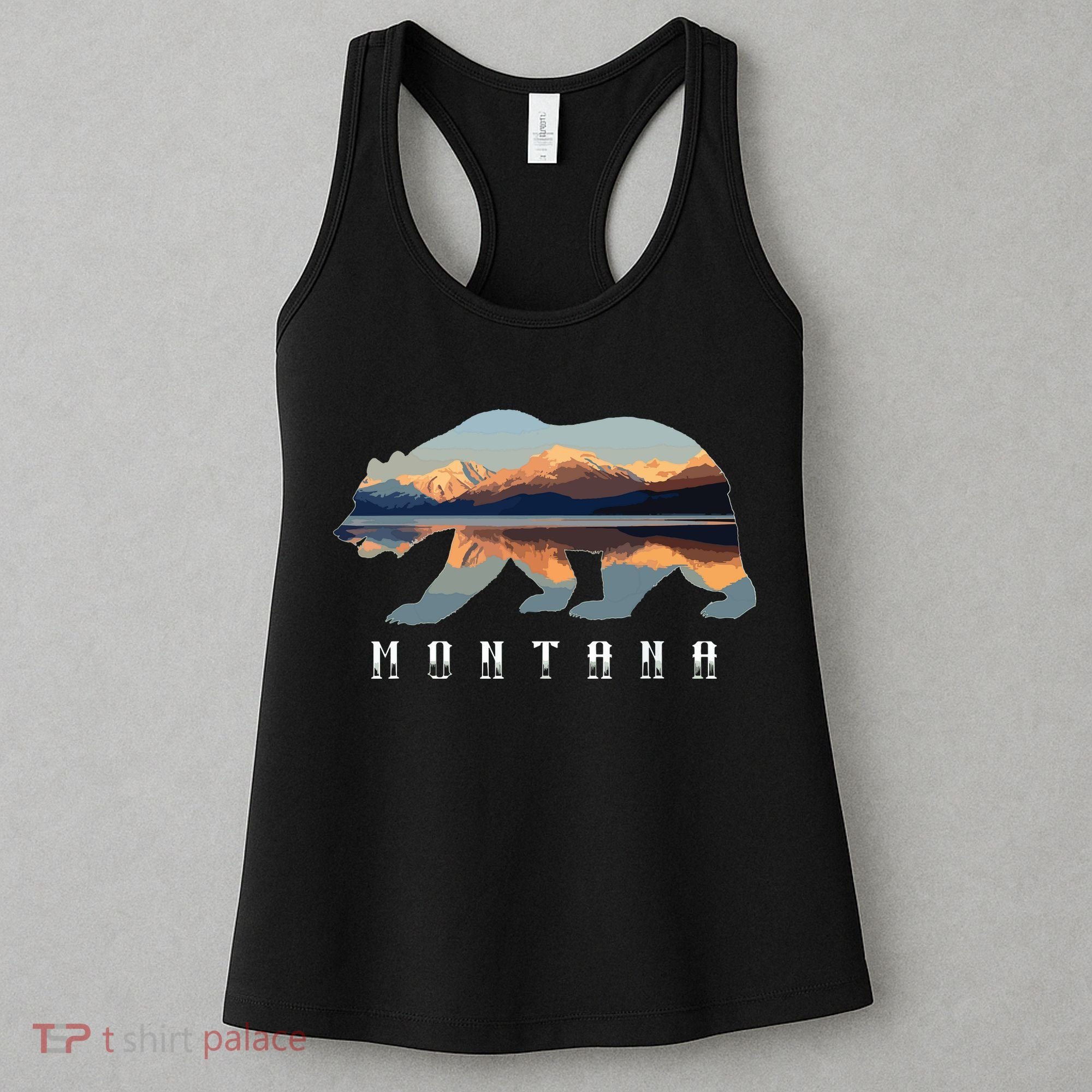 Montana Bear With Glacier National Park Lake Image Souvenir Women's Tank Top