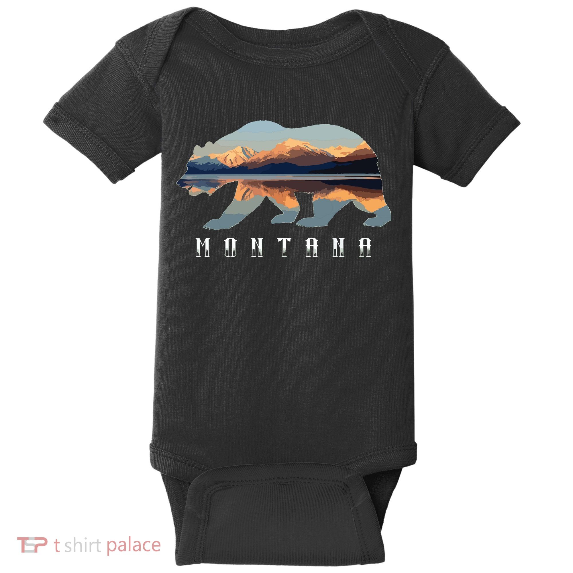 Montana Bear With Glacier National Park Lake Image Souvenir Baby Bodysuit
