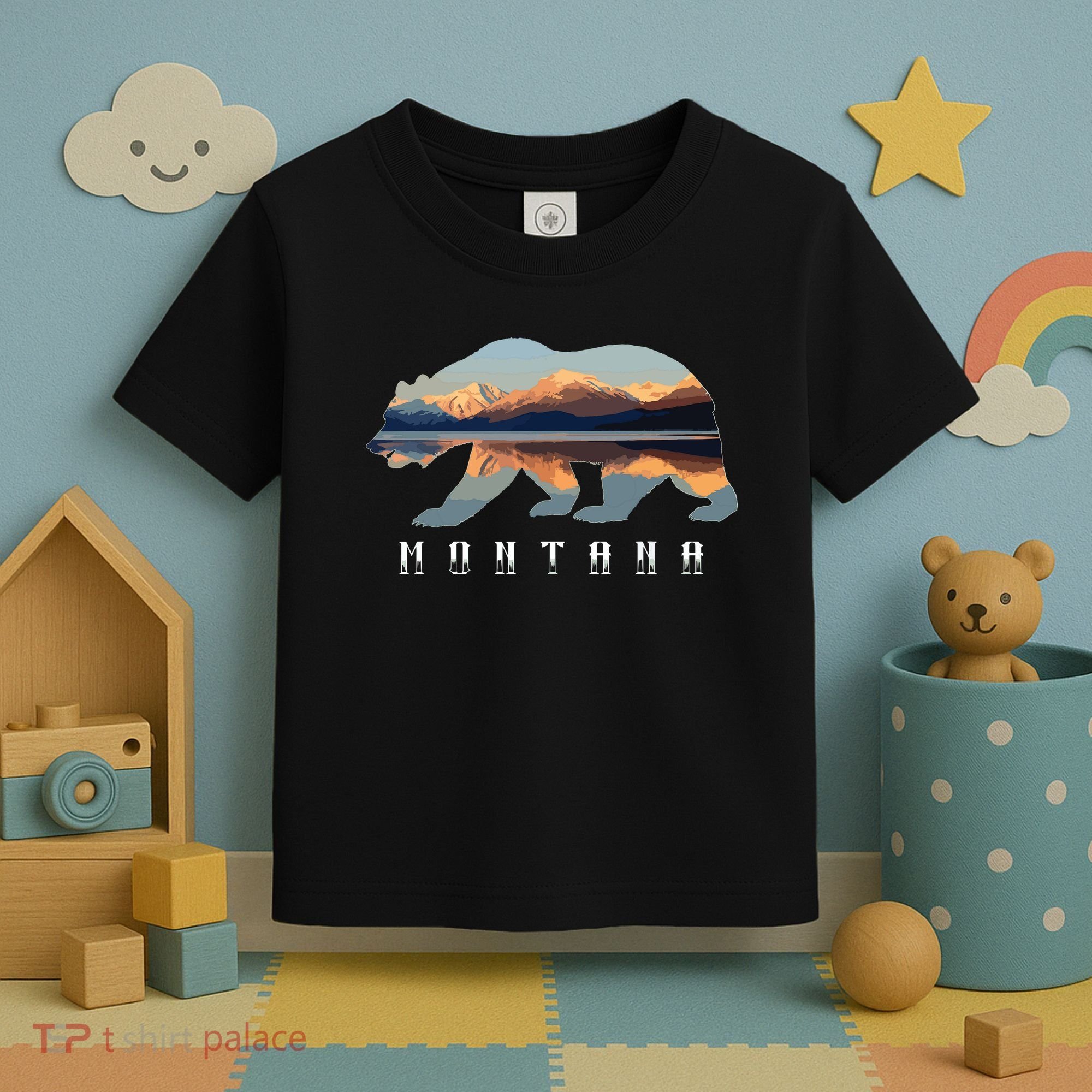 Montana Bear With Glacier National Park Lake Image Souvenir Toddler T-Shirt