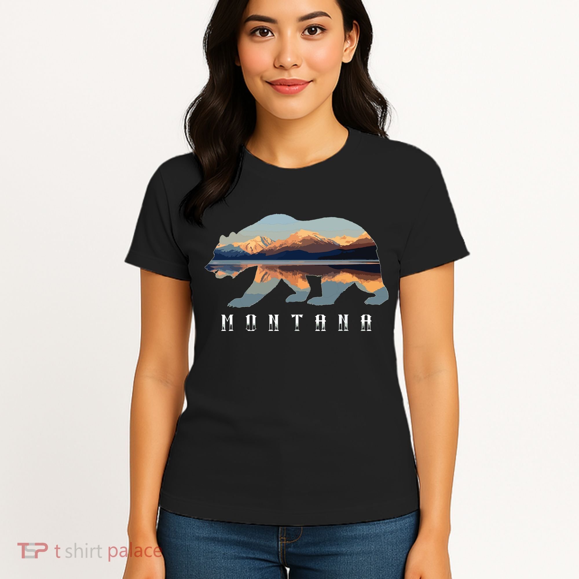 Montana Bear With Glacier National Park Lake Image Souvenir Women's T-Shirt