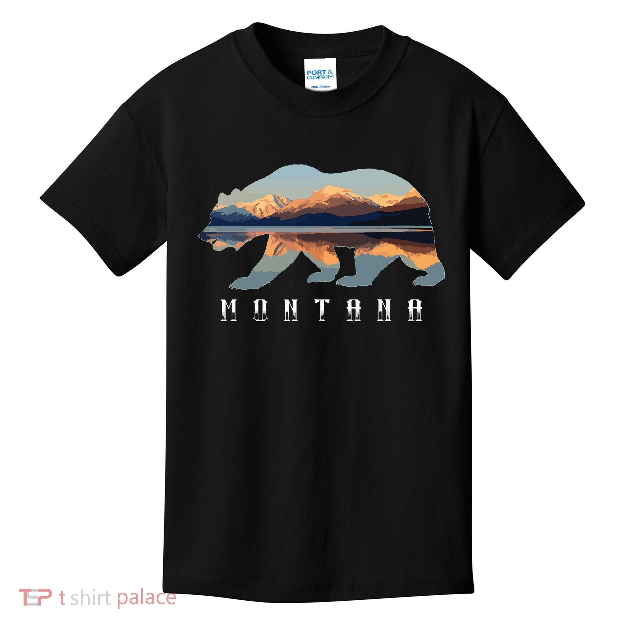 Montana Bear With Glacier National Park Lake Image Souvenir Kids T-Shirt