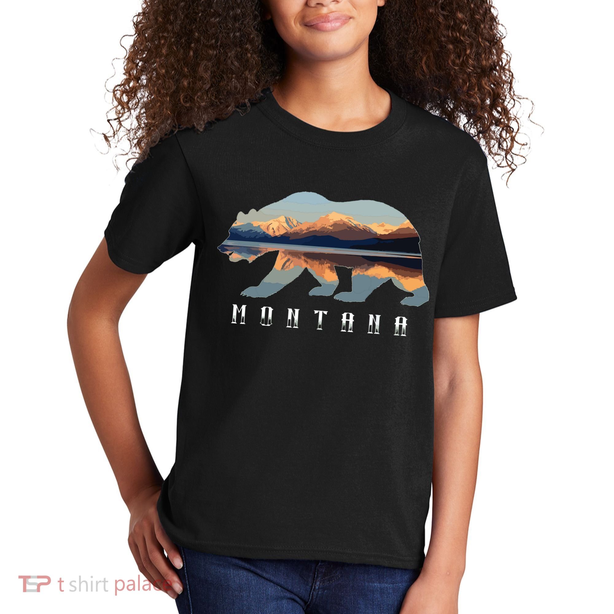 Montana Bear With Glacier National Park Lake Image Souvenir Kids T-Shirt