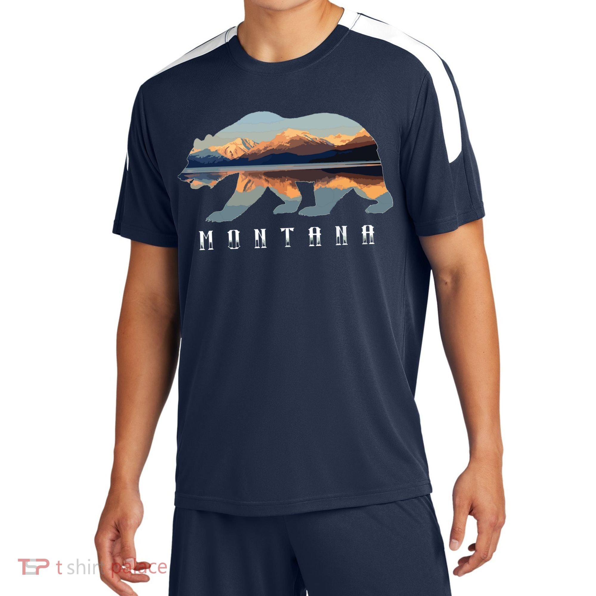 Montana Bear With Glacier National Park Lake Image Souvenir Sport-Tek Competitor United Soccer Jersey