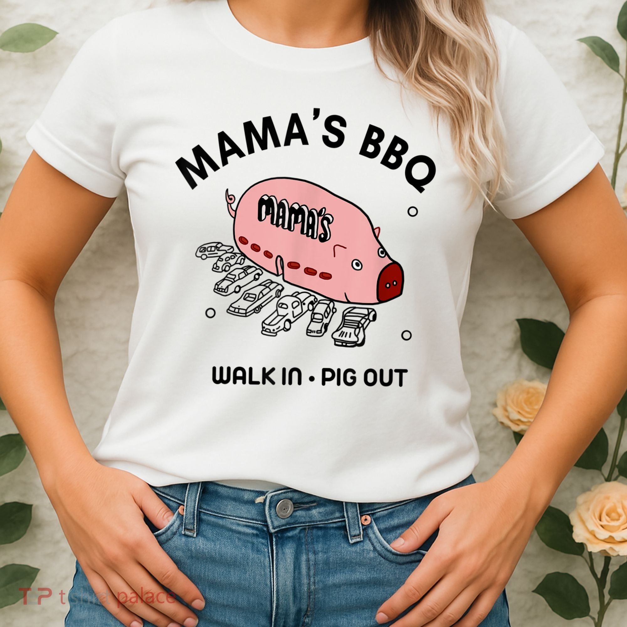 Mama's BBQ Walk In Pig Out Sunny Summer Women's T-Shirt