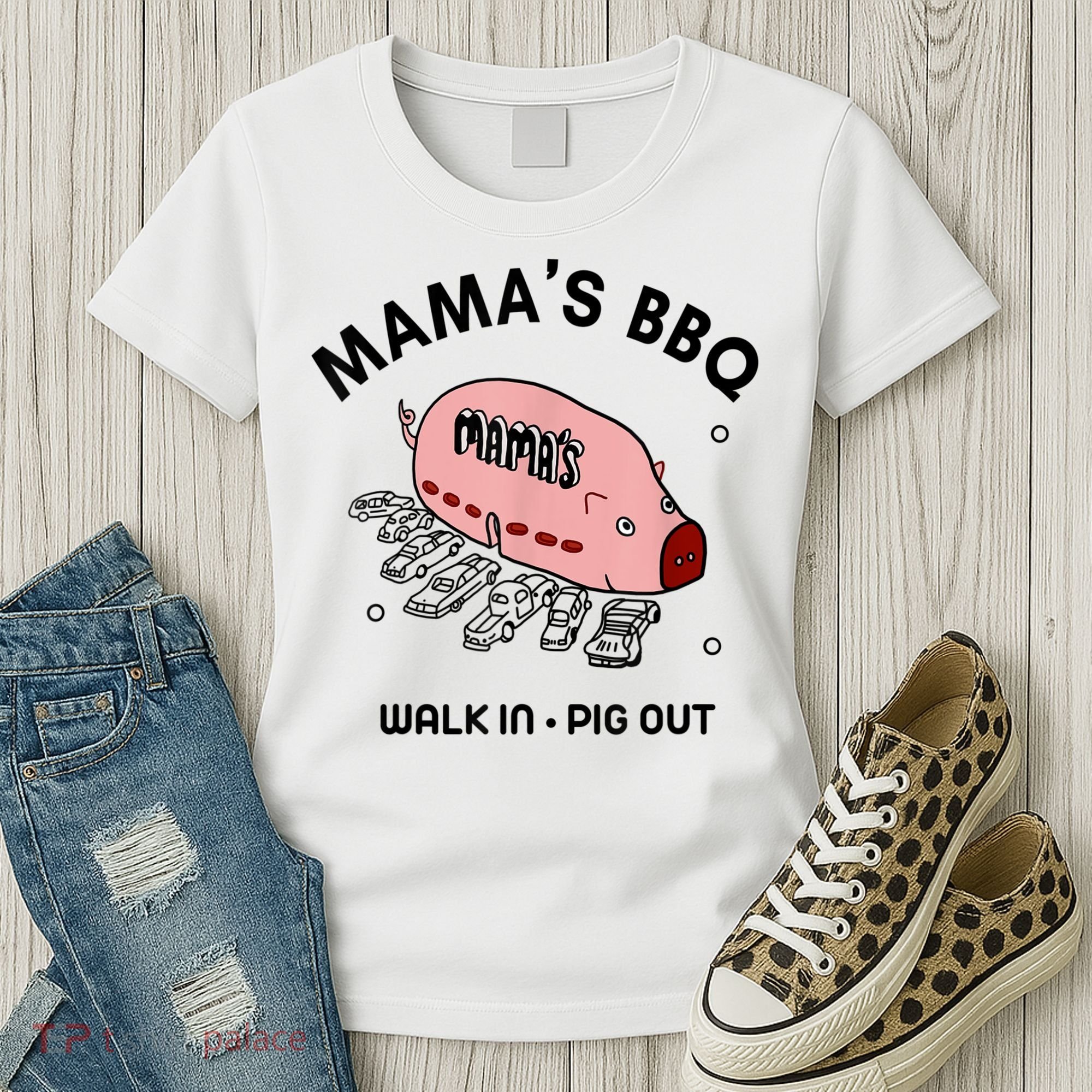 Mama's BBQ Walk In Pig Out Sunny Summer Women's T-Shirt