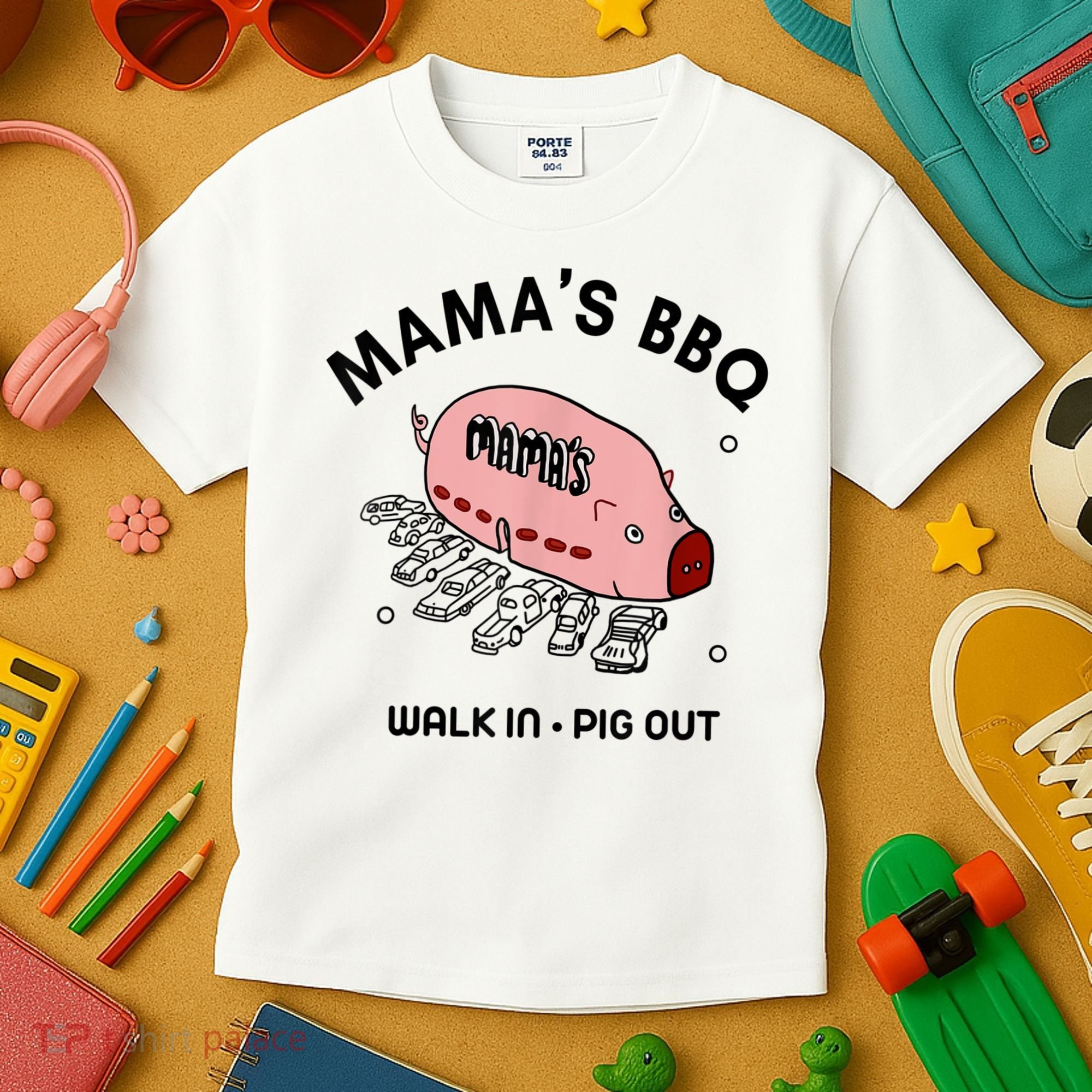Mama's BBQ Walk In Pig Out Sunny Summer Kids T-Shirt