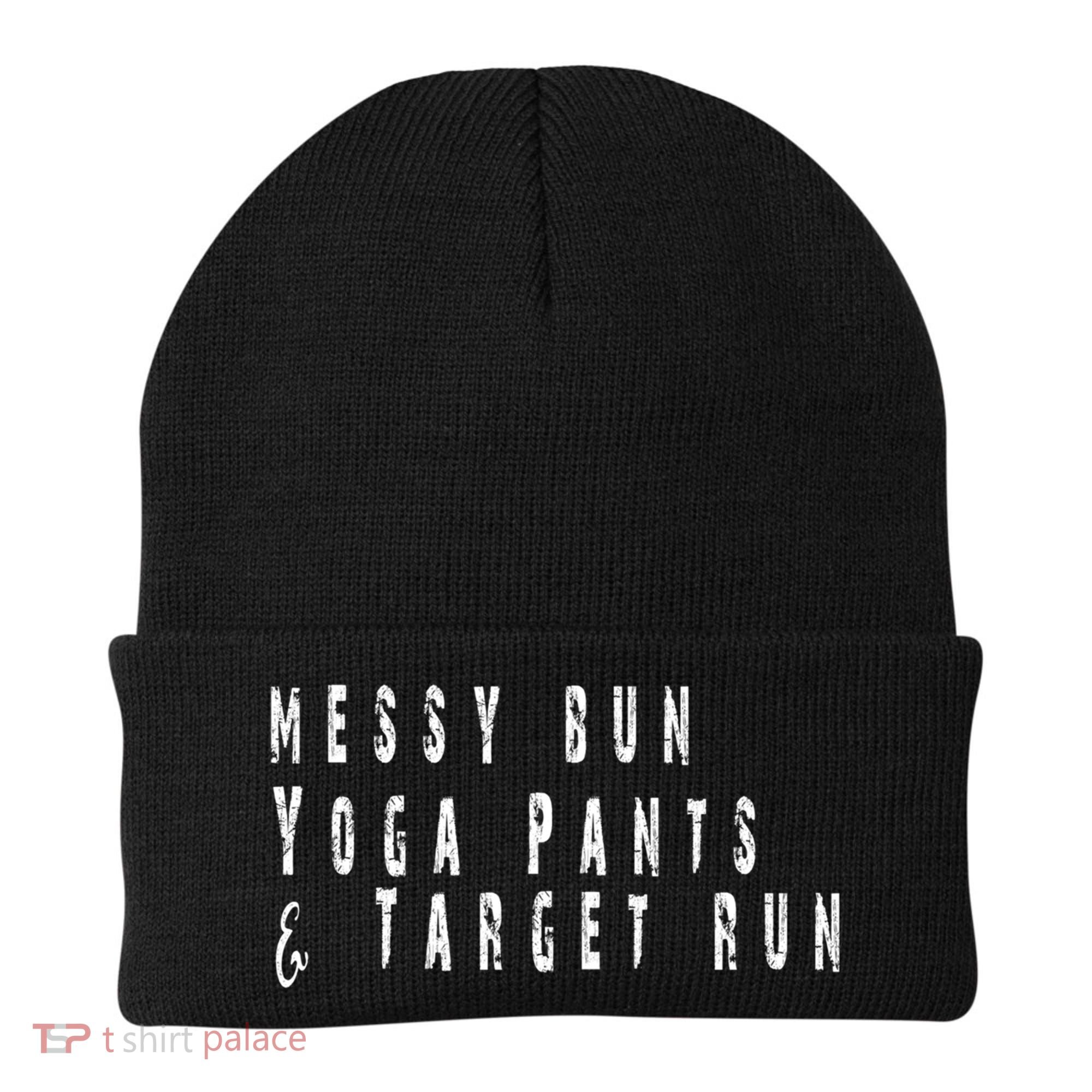 Messy Bun Yoga Pants Target Run Funny Novelty Busy Mom Gift Beanie