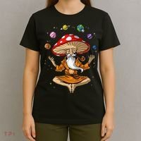 Mushroom Buddha Zen Yoga Meditation Psychedelic Hippie Fungi T-Shirt thumb 4