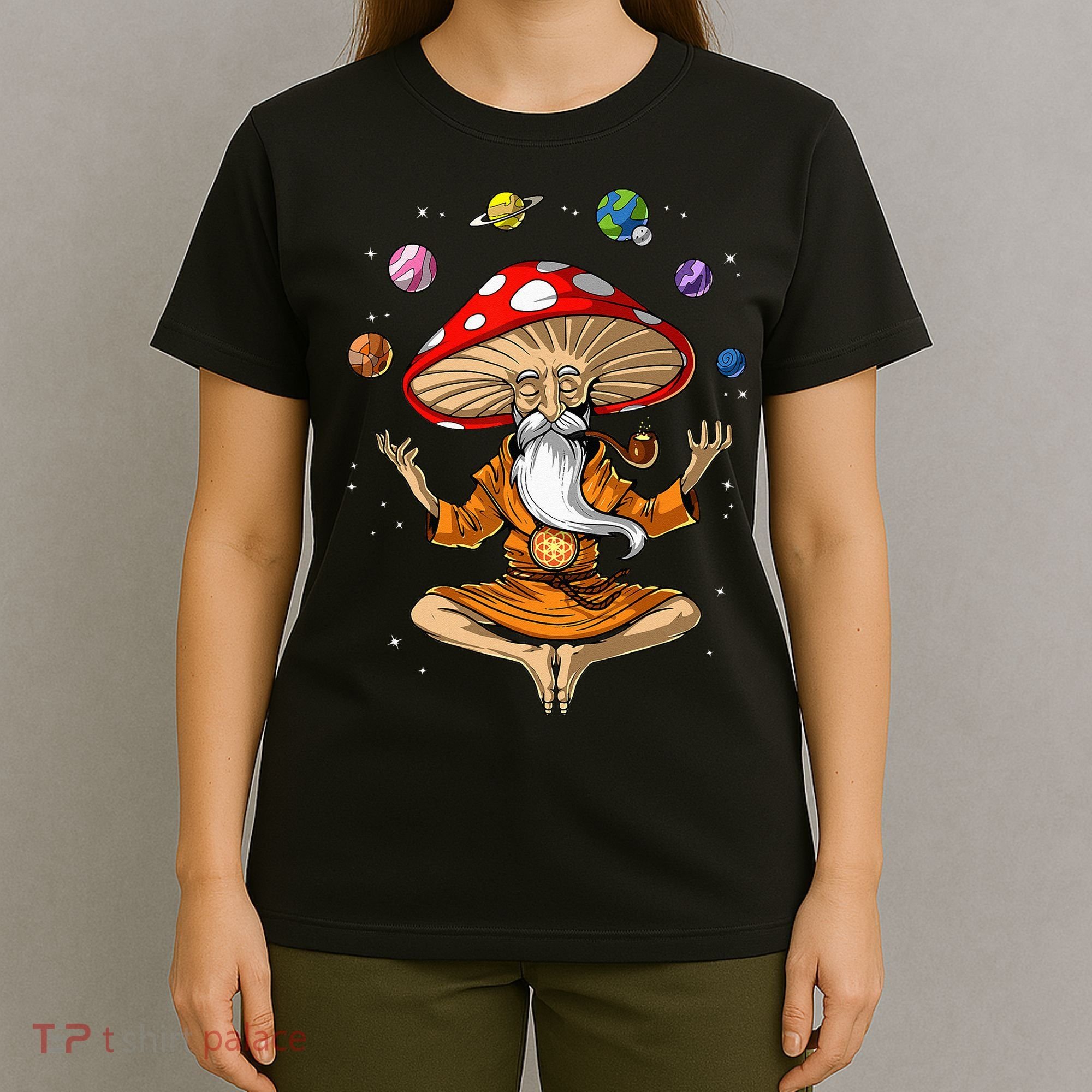 Mushroom Buddha Zen Yoga Meditation Psychedelic Hippie Fungi T-Shirt