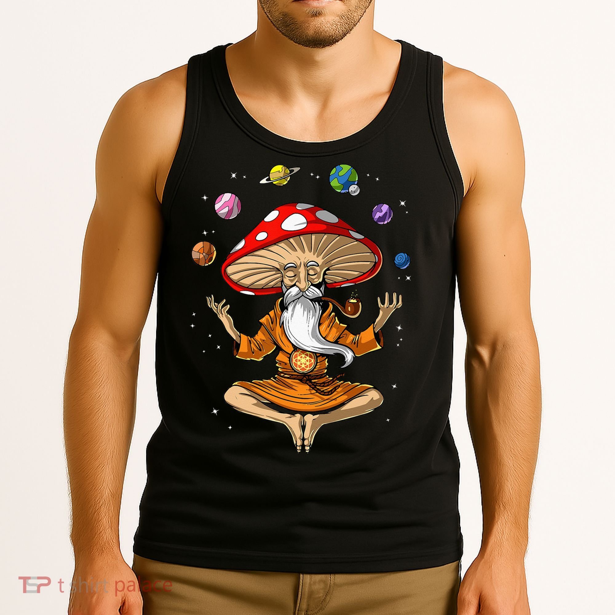 Mushroom Buddha Zen Yoga Meditation Psychedelic Hippie Fungi Tank Top