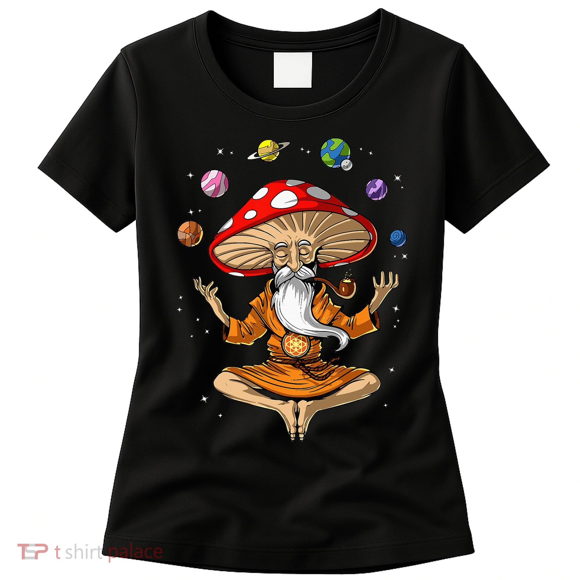 Mushroom Buddha Zen Yoga Meditation Psychedelic Hippie Fungi Women's T-Shirt
