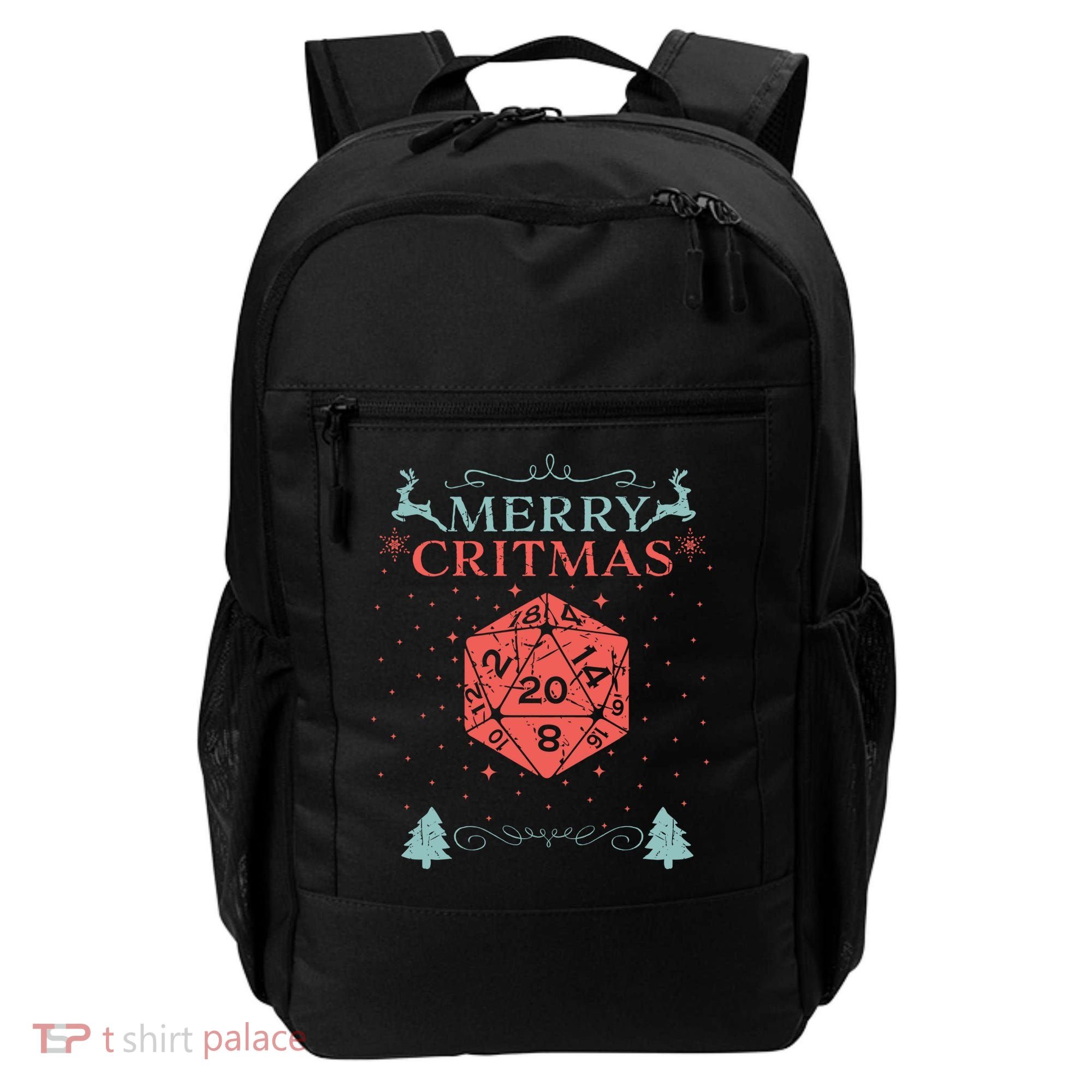 Merry Critmas 20 Sided Dice RPG Christmas Holiday Board Game Backpack