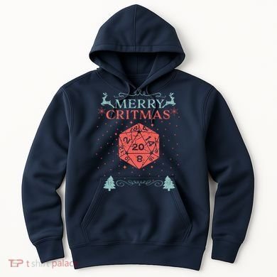 Merry Critmas 20 Sided Dice RPG Christmas Holiday Board Game Hoodie