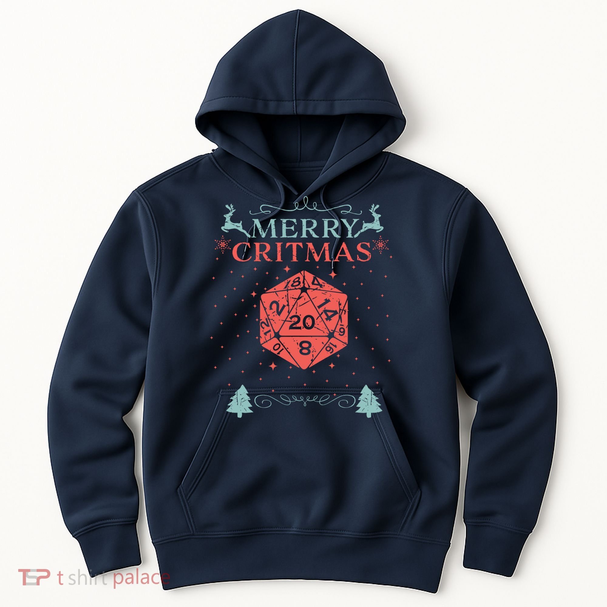 Merry Critmas 20 Sided Dice RPG Christmas Holiday Board Game Hoodie