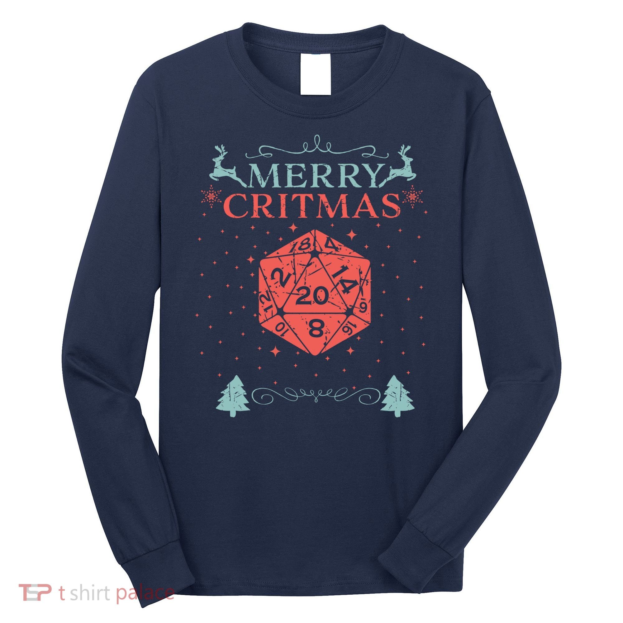 Merry Critmas 20 Sided Dice RPG Christmas Holiday Board Game Long Sleeve Shirt