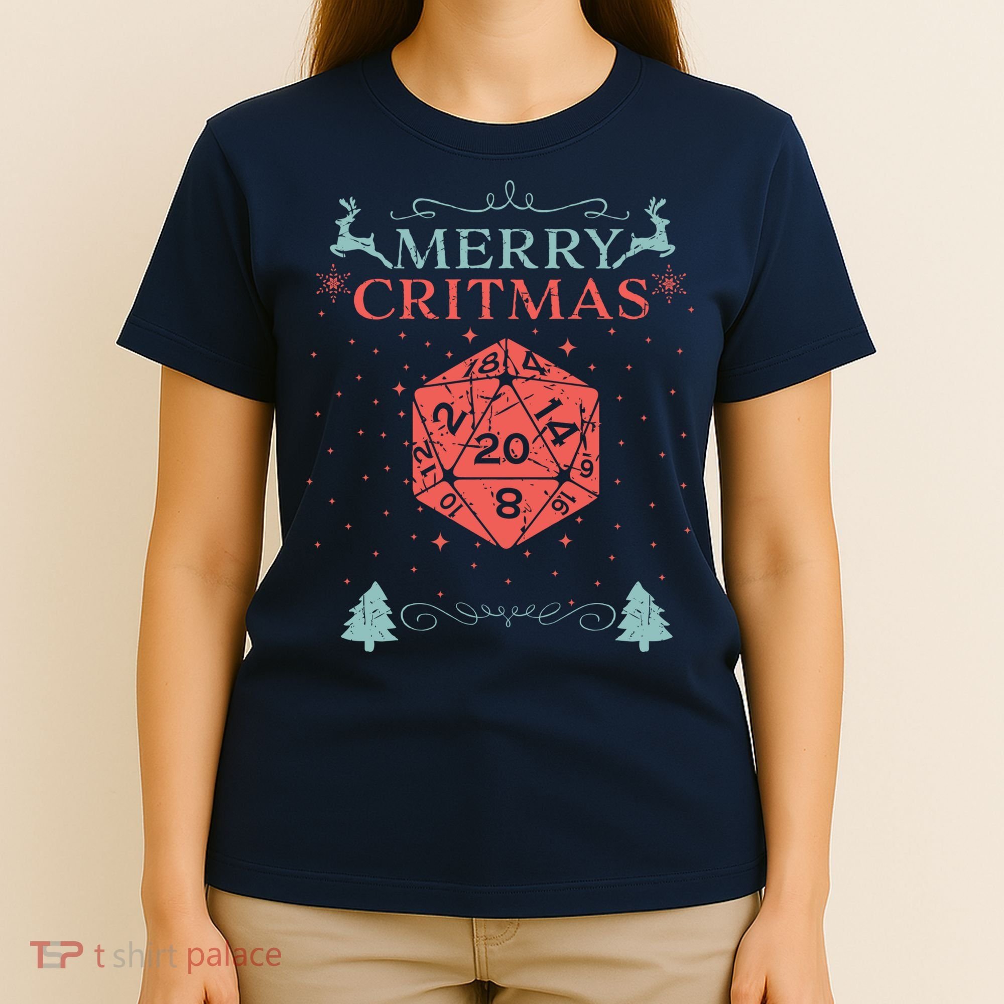 Merry Critmas 20 Sided Dice RPG Christmas Holiday Board Game T-Shirt